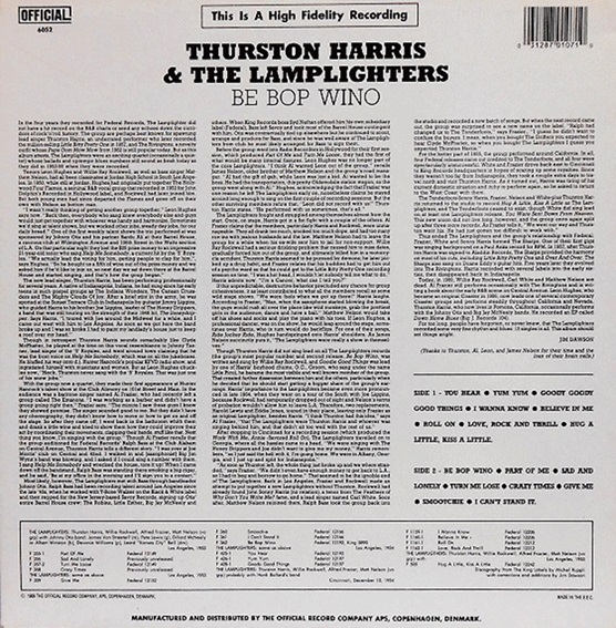 Official 6052 - Be Bop Wino Back Cover