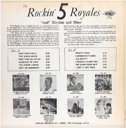 LP-488 - The Rockin' 5 Royales Back Cover