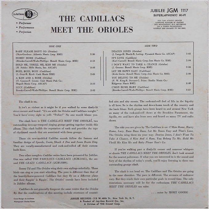 JGM-1117 - The Cadillacs Meet The Orioles Back Cover