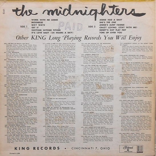 Federal 541 - The Midnighters Their Greatest Hits Back Cover