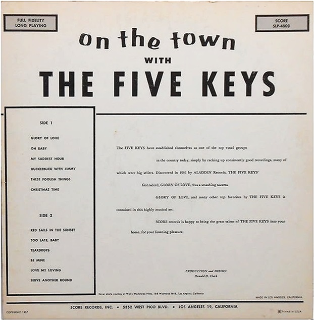 SLP-4003 - The Five Keys On The Town Back Cover