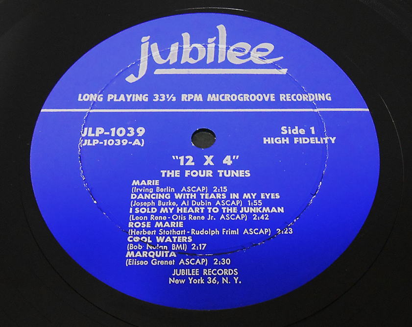 Jubilee JLP-1039 - 12 X 4 - The Four Tunes　Label